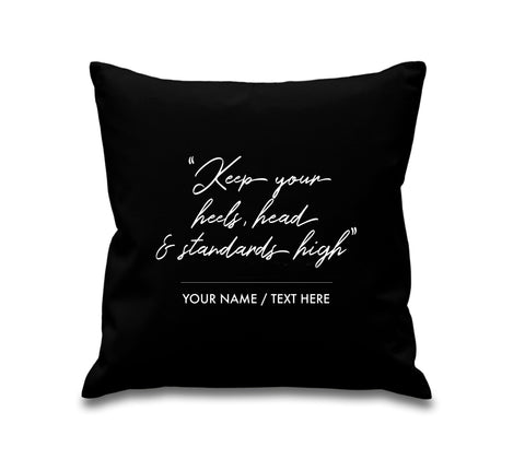 Personalised Designer Inspired 'High Heels' Quote Cotton Cushion Cover