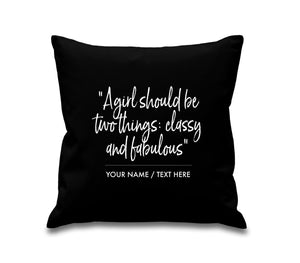 Personalised Designer Inspired 'Classy / Fabulous Quote Cotton Cushion Cover