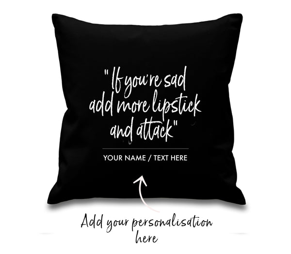 Personalised Designer Inspired 'Lipstick' Quote Cotton Cushion Cover
