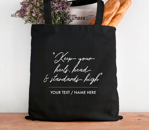Personalised Designer Inspired 'Heels' Quote Cotton Tote Bag