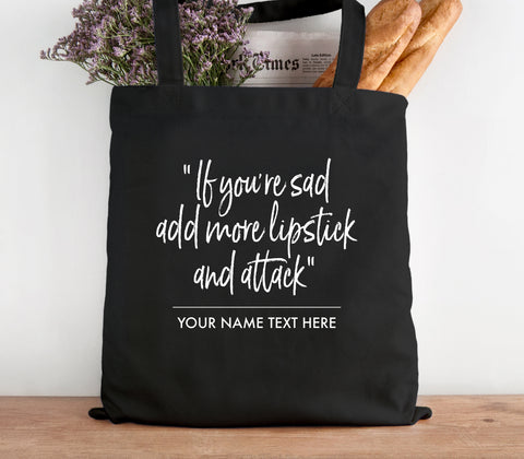 Personalised Designer Inspired 'Lipstick' Quote Cotton Tote Bag