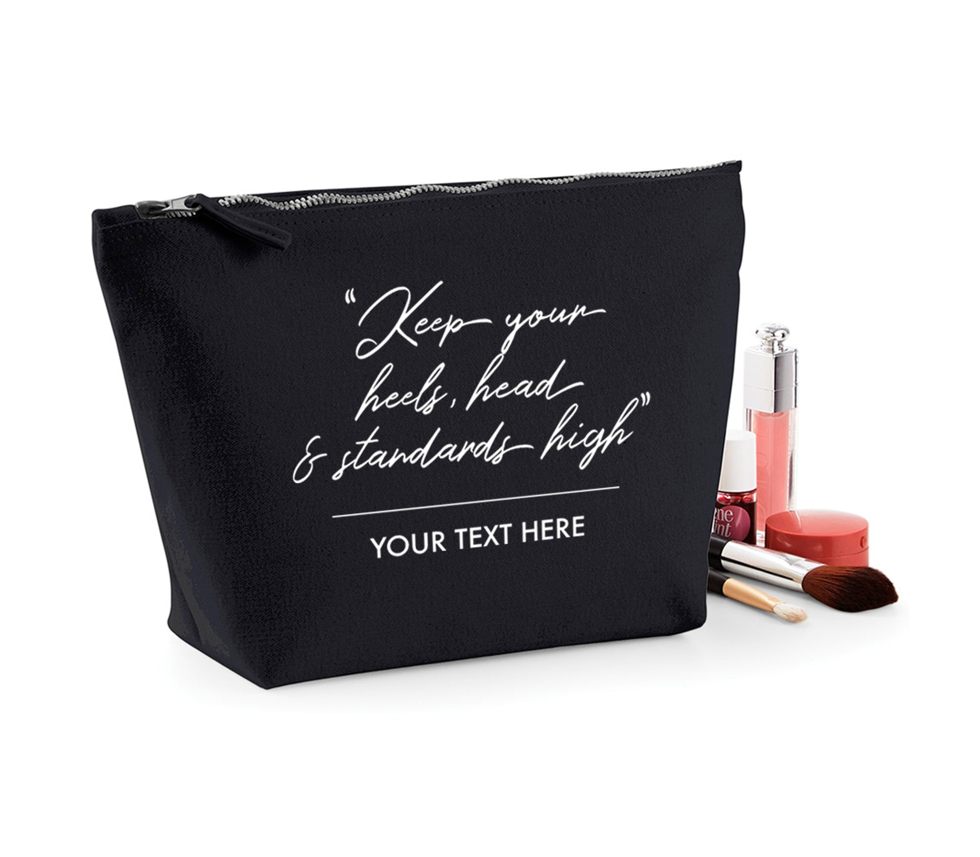 Personalised Designer Inspired 'Heels' Quote Cotton Make up Pouch  / Accessory Bag with Gusset