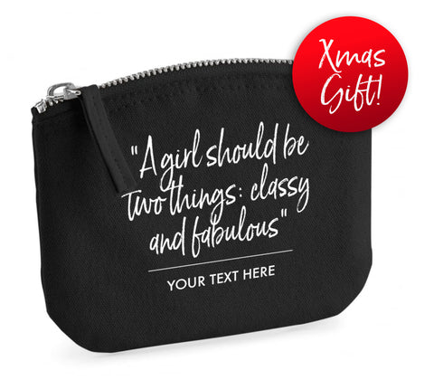 Personalised Designer Inspired 'Classy' Quote Organic Cotton Spring Purse / Pouch