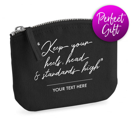Personalised Designer Inspired 'Heels' Quote Organic Cotton Spring Purse / Pouch