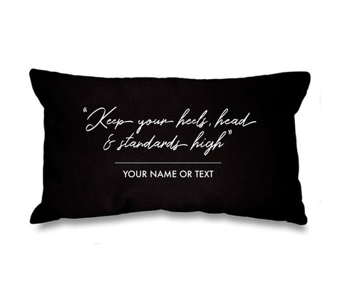 Personalised Designer Inspired 'High Heels' Quote Rectangular Cotton Cushion Cover