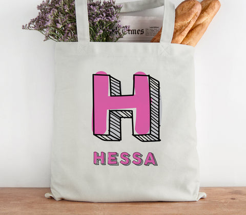 Your Name / Initial Personalised Handwritten Cotton Tote Bag / Lunch Bag