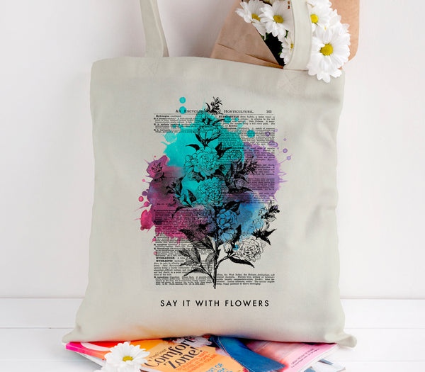 Say it With Flowers Cotton Tote Bag / Shopping bag