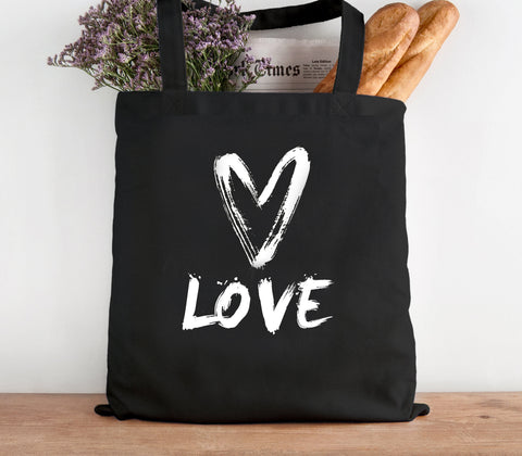 Love Wording & Heart Symbol Design Cotton Tote Bag